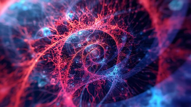 Abstract visualization of a cosmic spiral galaxy with intricate neural network-like structures.