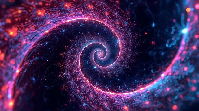 A mesmerizing cosmic spiral vortex with glowing particles and nebulae, evoking a sense of infinite depth and wonder.