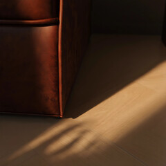 Realistic Leather Armrest Shadow on Floor with Side Sunlight