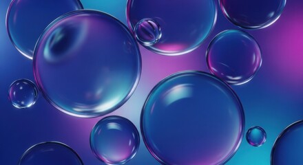 Abstract Bubbles Reflecting Vibrant Colors on a Neon Gradient Background