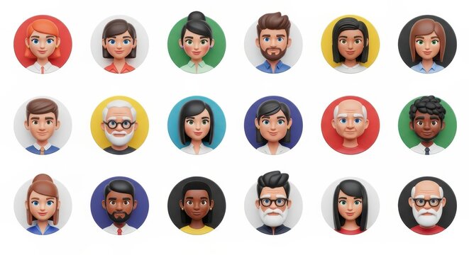 Diverse Collection of Stylized Digital Avatars Representing People - Powered by Adobe