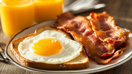 Delicious breakfast feast with eggs and bacon dining table setting food photography cozy morning atmosphere close-up view culinary indulgence