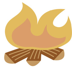A vibrant illustration of a campfire, featuring burning logs and bright flames. The design evokes warmth and coziness, perfect for representing outdoor adventures. 