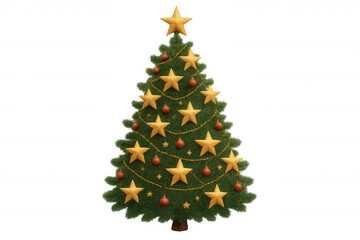 Obraz premium Christmas tree decorating with golden stars and red baubles, festive holiday season celebration element