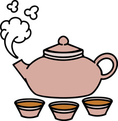 japanese tea pot with cups steaming
