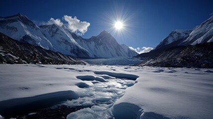Obraz premium Majestic mountains and glacial ice himalayas nature photography bright sunlight wide-angle view serenity and adventure