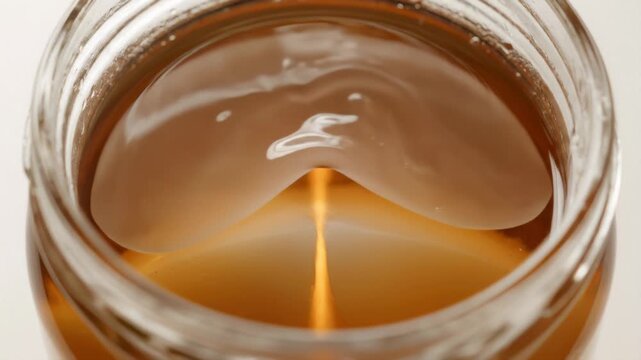 Healthy Homemade Kombucha Drink Fermenting with SCOBY in Glass Jar