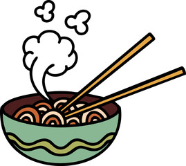 steaming bowl of noodles with chopsticks