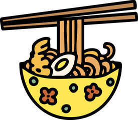 japanese food in patterned bowl with chopsticks