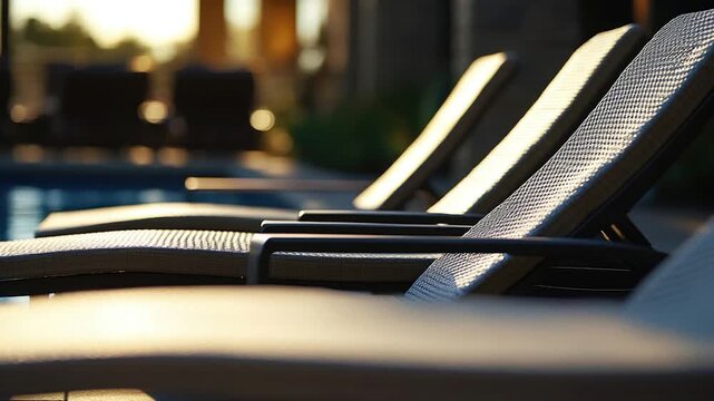 Outdoor furniture near a swimming pool