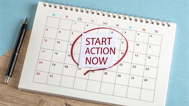 Calendar page with a red circle marking the start of action