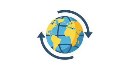 Global Connectivity and Interaction Represented with Arrow Circulation Symbol around Planet