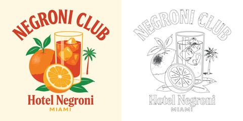 Negroni Club Cocktail Orange Drink Summer Bar Retro T Shirt Design Vector