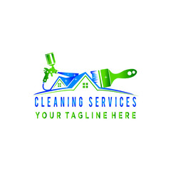 Cleaning Services Logo with Skyscrapers and Tools