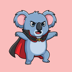 Cartoon Koala as Vampire with Angry Expression and RedLined Black Cape.