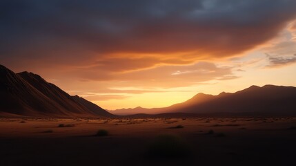 Breathtaking sunset over mountain landscape desert region nature photography serene environment wide-angle view tranquility in nature