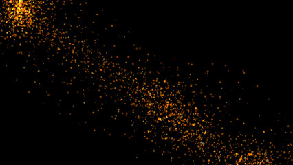 Blurred fire embers sparks on black background . Texture isolated overlays. Concept of particles, sparkles, light and flame.
