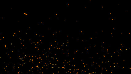 Blurred fire embers sparks on black background . Texture isolated overlays. Concept of particles, sparkles, light and flame.
