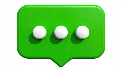 A 3D rendered green speech bubble with three white dots suggesting loading or more text.  Rounded edges and a slight shadow are present