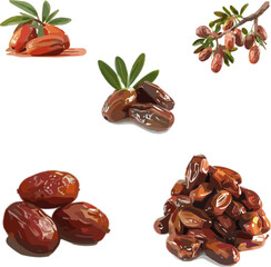 date palm fruit in color style, set of fruits no background