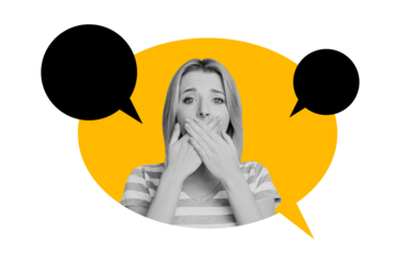 Composite trend artwork 3D sketch image photo collage of speech cloud monochrome young lady cover lips dont say silence abuse stress