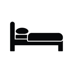 Simple black silhouette of a bed with pillow and blanket