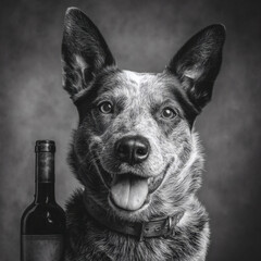 black and white dog with wine