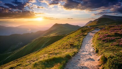 Path In The Mountains With Beautiful Sunset