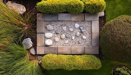 Gartenarchitektur Detail Von Oben Mit Steinbeet