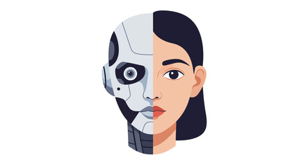 Half Human Half Robot: Conceptual Illustration of Artificial Intelligence.