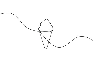 Obraz premium Ice cream cone continuous one line art drawing dessert sweet food vector illustration