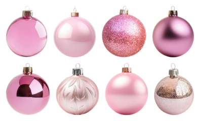 PNG Elegant pink Christmas ornaments collection, element set on transparent background
