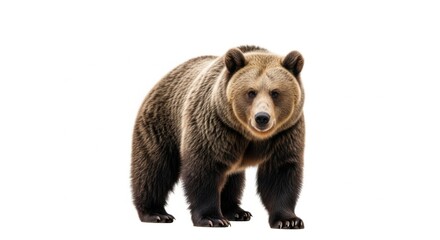 Fototapeta premium Large Brown Bear Standing in White Background with Natural Fur Texture