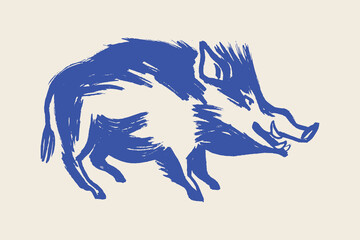 Wild boar silhouette sketch rough brush style vector illustration