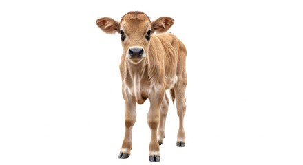 Adorable Young Cow Calf Standing in White Background