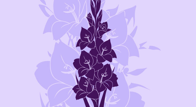 Stylized gladiolus on a pale purple backdrop