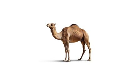 Fototapeta premium Camel Standing in White Background with Natural Colors and Calm Atmosphere
