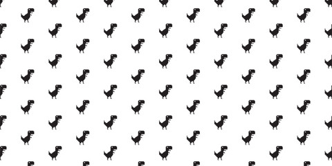 Cute Dinosaur Silhouette Seamless Pattern, Black Dinos on White Background