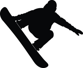 Silhouette of Snowboarder Jumping in Air Vector Illustration of Extreme Winter Sport