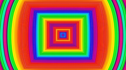 A vibrant, psychedelic optical illusion featuring concentric squares in a rainbow gradient, creating a tunnel effect.