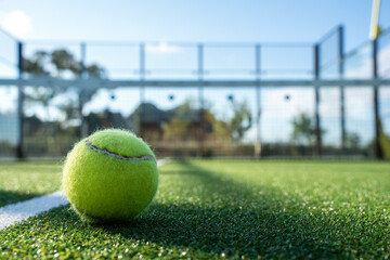 Detail of a ball on a padel court.