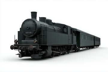 Fototapeta premium Vintage steam locomotive with passenger carriage on white background