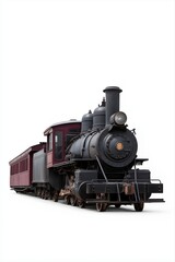 Naklejka premium Vintage steam locomotive with passenger cars on white background