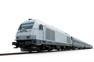 Obraz premium Modern high-speed grey train on tracks with white background