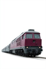 Obraz premium Vintage maroon train on tracks with white background