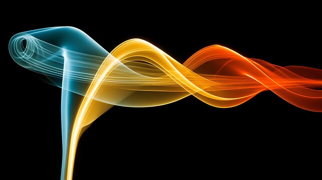 Colorful Abstract Smoke Wave Design with Blue, Yellow, and Red Flowing Light Trails on a Dark Background - Powered by Adobe