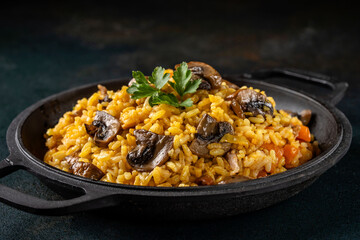 Mushroom pilaf with rice and vegetables
