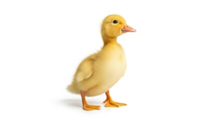 Cute Yellow Duckling Standing on White Background in Studio Setting