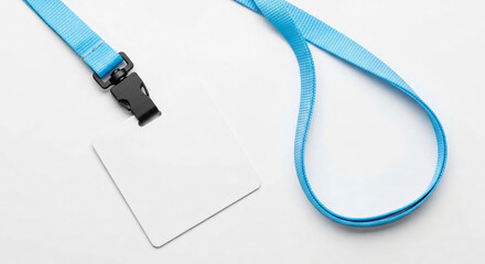 Blank ID Badge with Blue Lanyard on White Background
