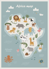 Animals world map, Africa.